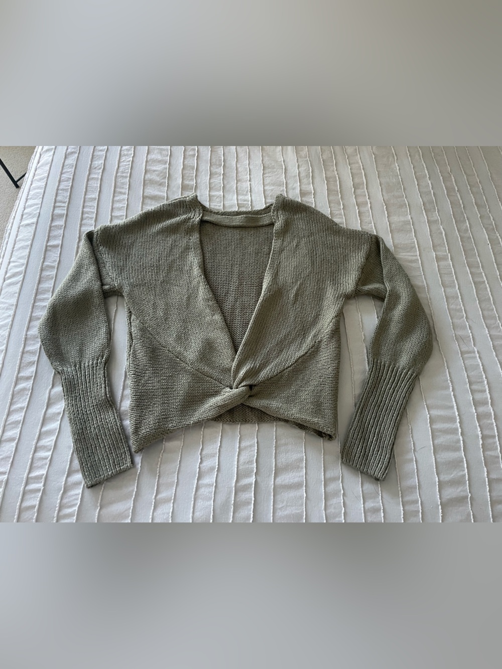 Francesca’s Olive Green Oversized Knot Open Back Knit Sweater
